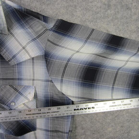 HOLT Shirt Mens Medium Blue Gray Plaid Pearl Snap Western Cowboy Long Sleeve - Picture 6 of 9